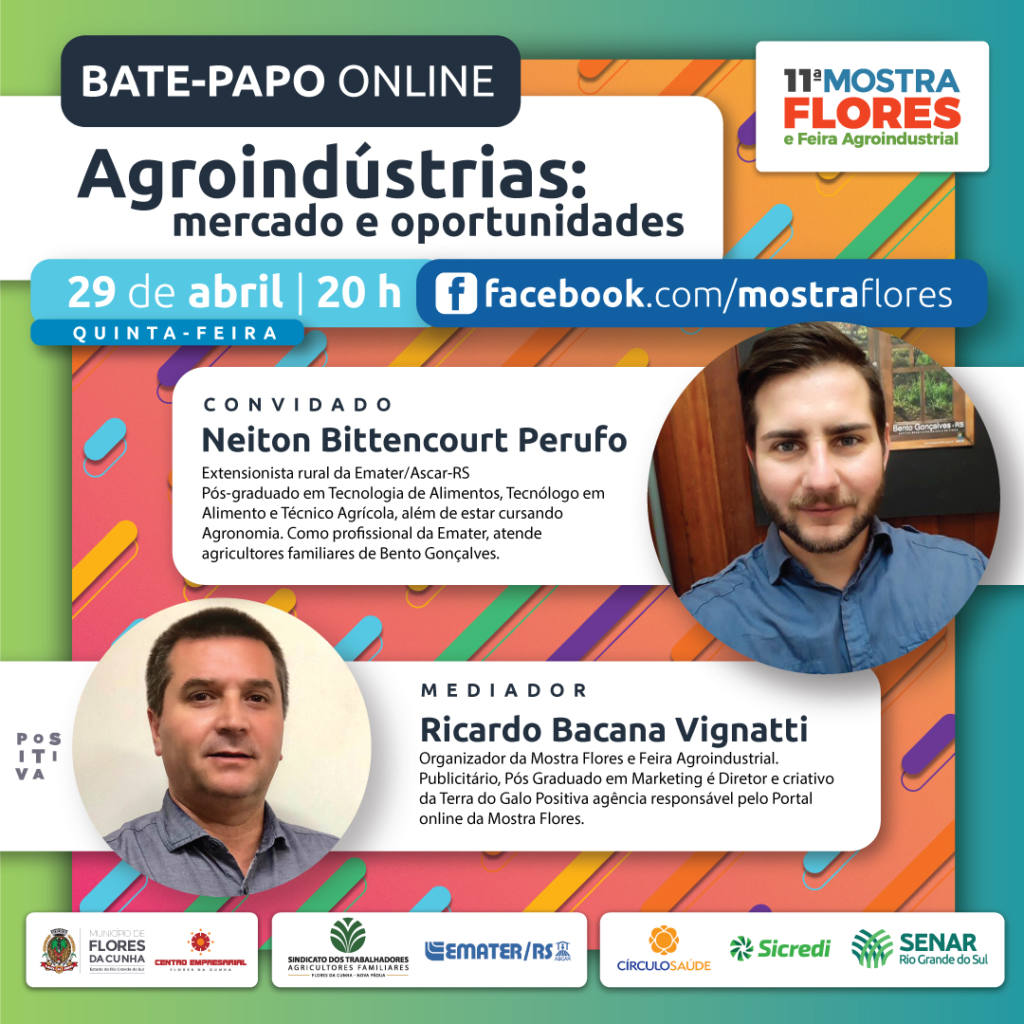 Evento online sobre agroindústrias ocorre nesta quinta-feira, dia 29, às 20h, no Facebook da Mostra Flores