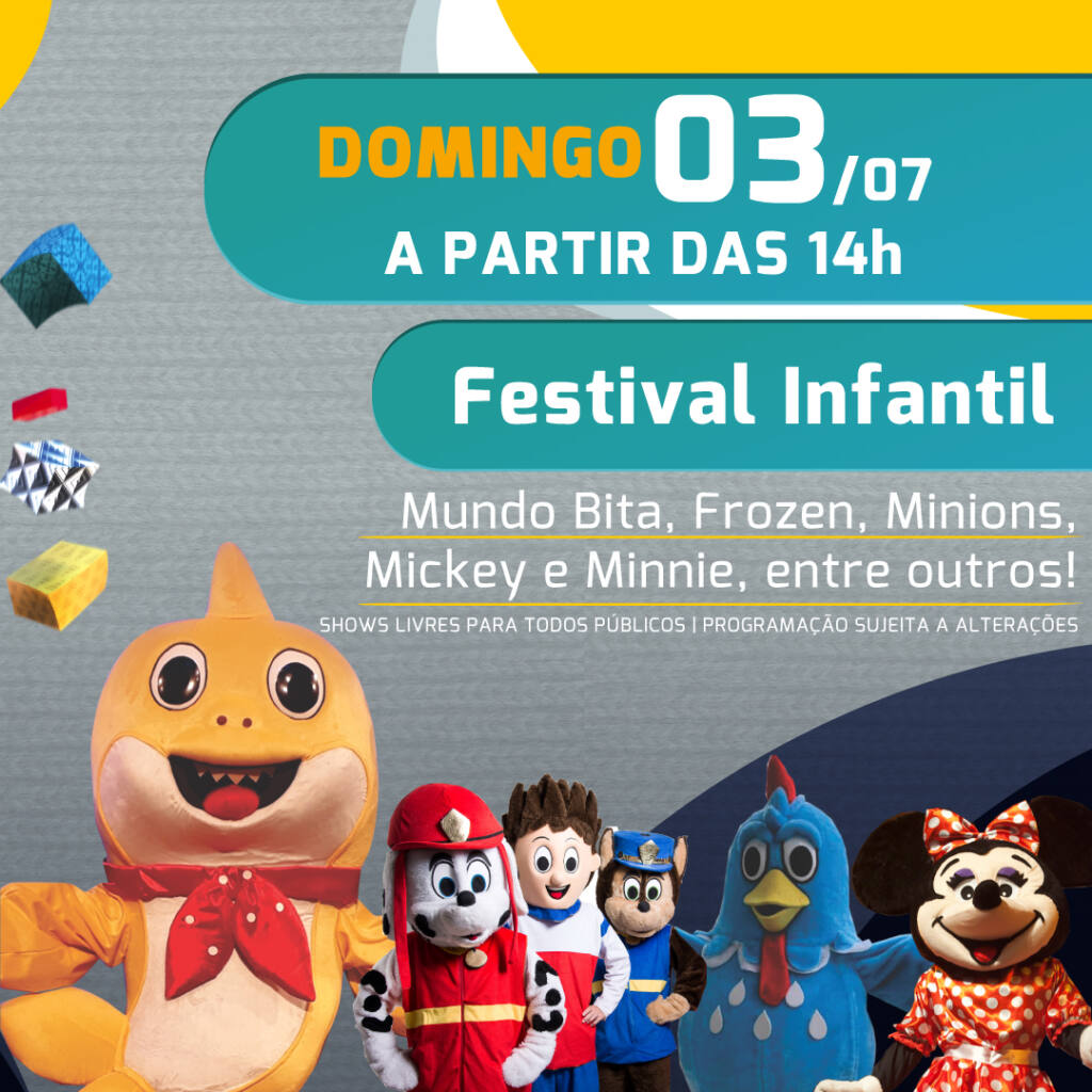O Festival Infantil acontece no palco externo (coberto) da Feira de Inverno, no domingo, dia 03 de julho