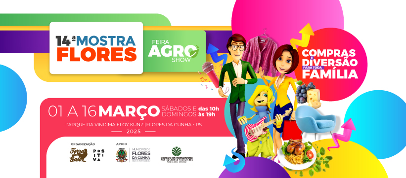 14ª Mostra Flores ocorre de 1º a 16 de março de 2025, nos Pavilhões do Parque da Vindima, em Flores da Cunha